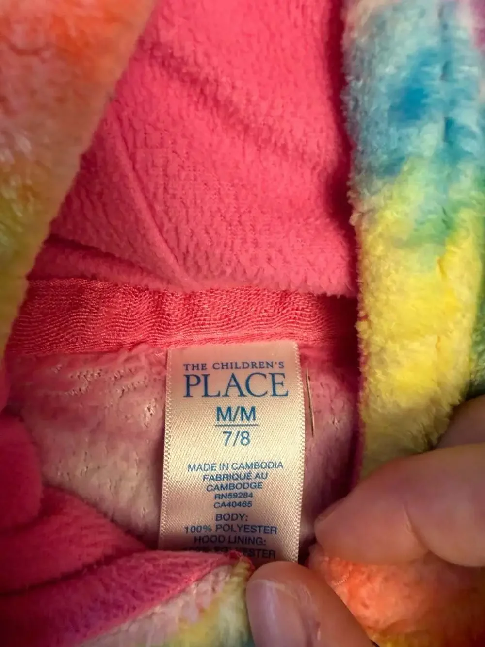 Girls Long Sleeve Rainbow Tie Dye Fleece Hooded One Piece Pajamas - WHITE